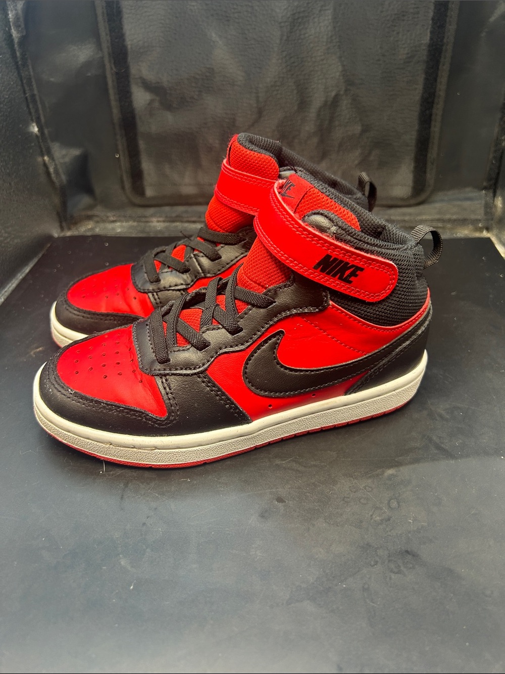 Nike Kids Red and Black High-Top Sneakers with Strap